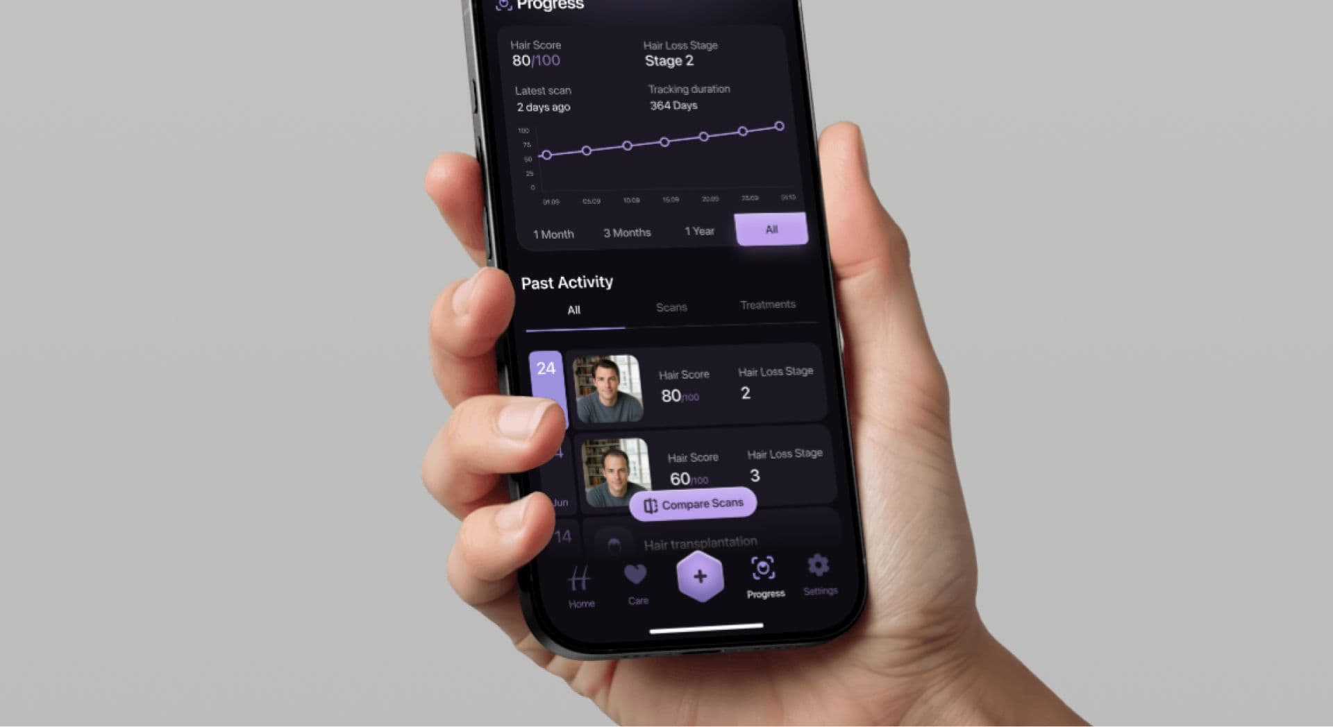 Screen of a hair tracking app